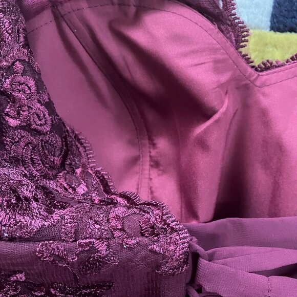 FAB FLOWY MOTHER OF THE BRIDE CHIFFON SKIRT CORSET LACED BACK DRESS GOWN MERLOT - Picture 9 of 11